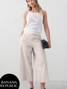 Banana Republic Women's Wide-Leg Linen-Blend Cropped Pants in Flax S NWOT